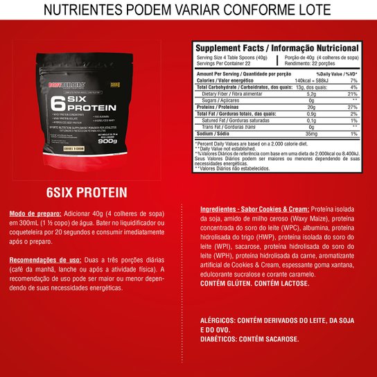 6 Six Protein Refil 900g Exclusivo - Bodybuilders