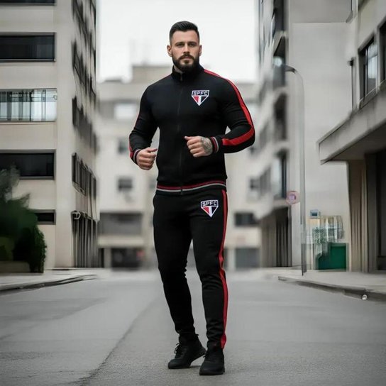 Agasalho Conjunto São Paulo SPFC Oficial Masculino Esportivo Premium Escudo Bordado