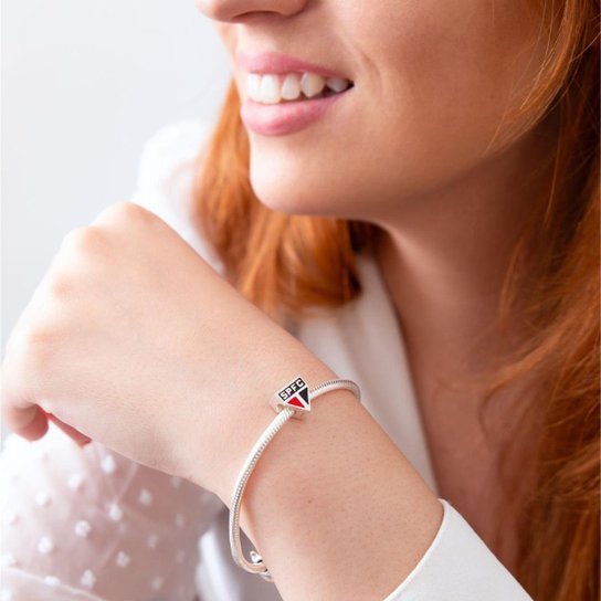 Berloque São Paulo Escudo em Prata 925 Colorido + Pulseira 19cm