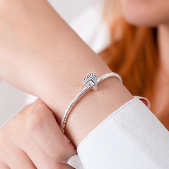 Berloque São Paulo Escudo em Prata 925 + Pulseira 17 cm