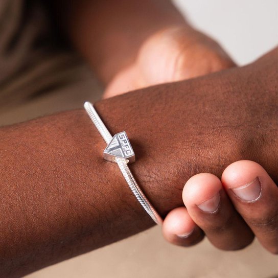 Berloque São Paulo Escudo em Prata 925 + Pulseira 20 cm