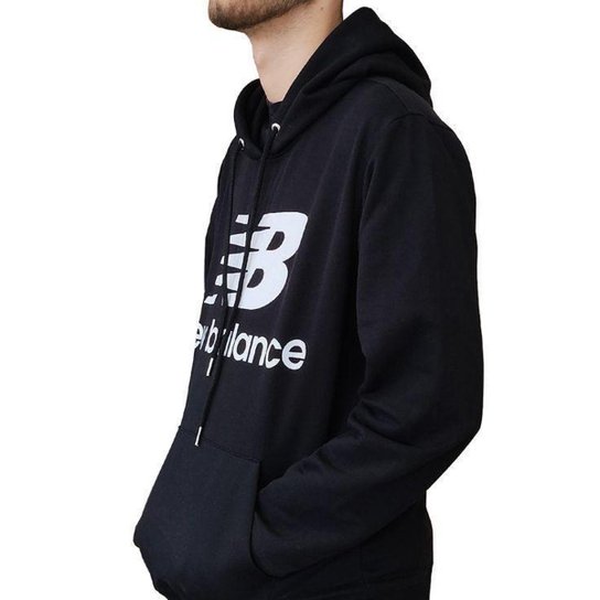 Blusa Moletom New Balance Canguru Capuz Essentials BMT03558 - Preto