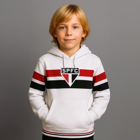 Blusão Moletom São Paulo 2005 Retrô Mundial Branco Infantil Juvenil