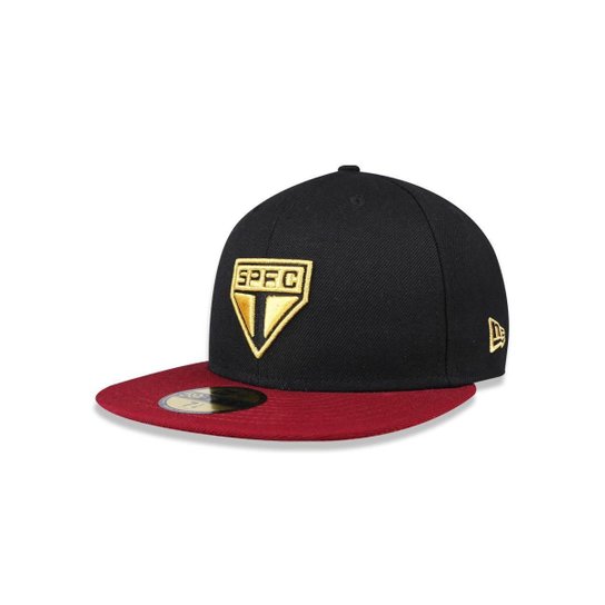 BONÉ 59FIFTY SAO PAULO FUTEBOL ABA RETA FITTED PRETO NEW ERA FECHADO