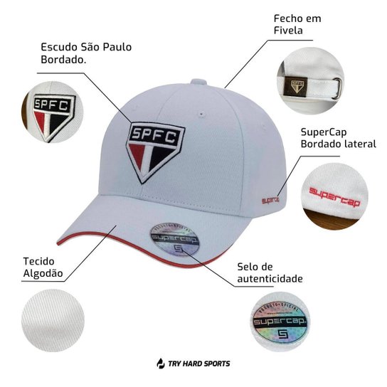 Boné São Paulo Bordado Frontal e Lateral 6 Gomos
