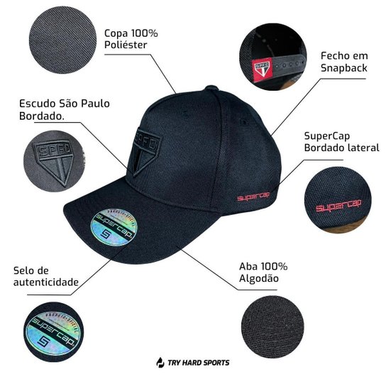 Boné São Paulo Bordado Frontal e Lateral Polinext Americano