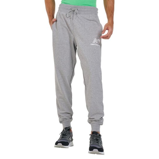 Calça New Balance Masculina Moletom Jogger Stacked Logo Cinza Mescla