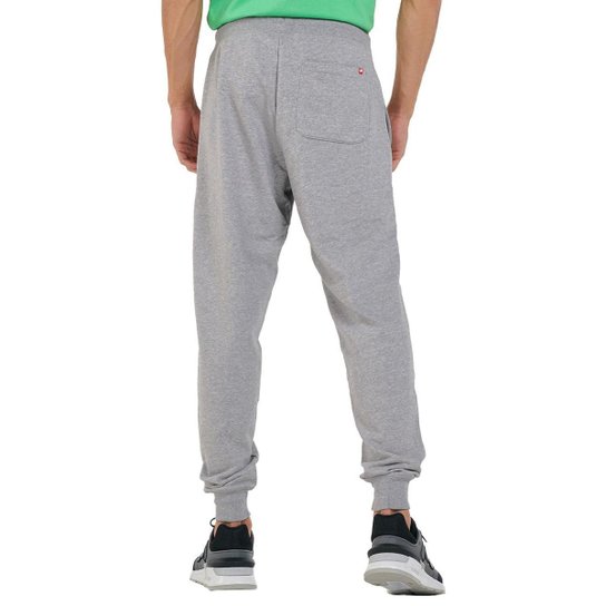 Calça New Balance Masculina Moletom Jogger Stacked Logo Cinza Mescla
