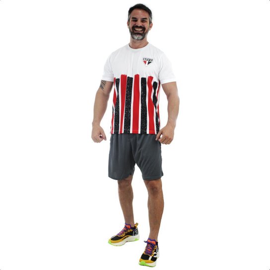 Camisa Braziline São Paulo Bursary Branco Vermelho e Preto - Masculino