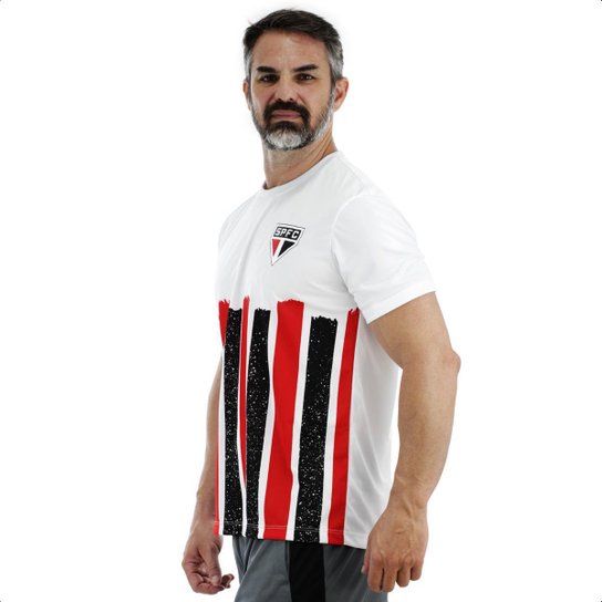 Camisa Braziline São Paulo Bursary Branco Vermelho e Preto - Masculino