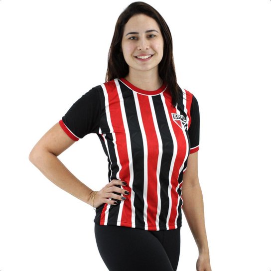 Camisa Braziline São Paulo Classmate Preto e Vermelho - Feminina