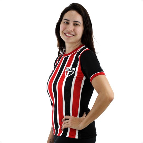 Camisa Braziline São Paulo Classmate Preto e Vermelho - Feminina