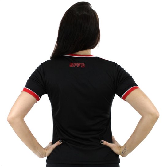 Camisa Braziline São Paulo Classmate Preto e Vermelho - Feminina