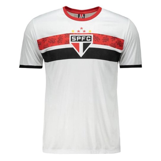 Camisa Braziline São Paulo Stencil Branca e Vermelha - Masculina - G - Branco