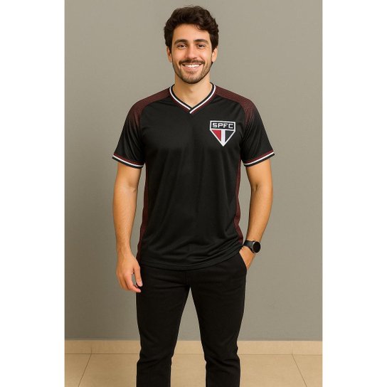 Camisa Camiseta Masculina São Paulo SPFC Oficial Licenciada Com Escudo Emblema Logo Símbolo Bordado