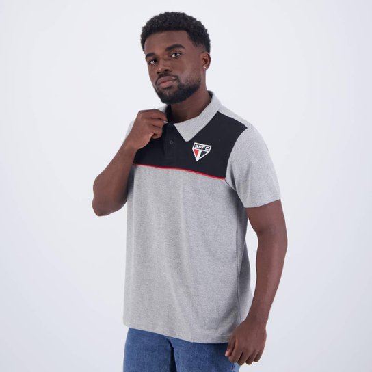 Camisa Polo Braziline São Paulo FC Dorm Masculino - Cinza e Preto