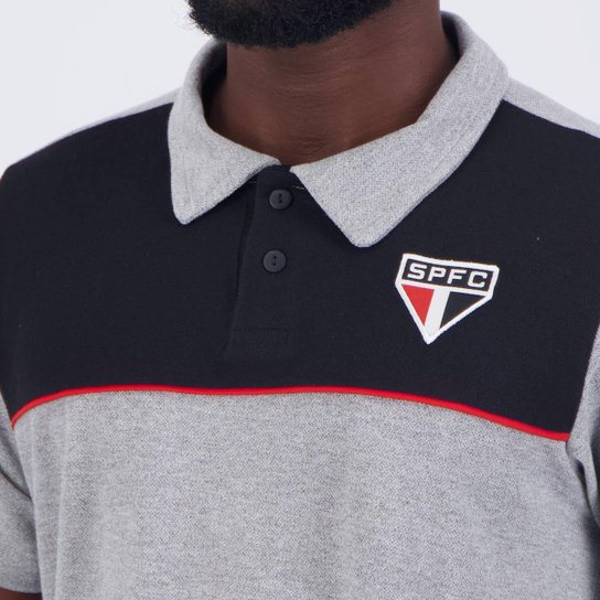 Camisa Polo Braziline São Paulo FC Dorm Masculino - Cinza e Preto