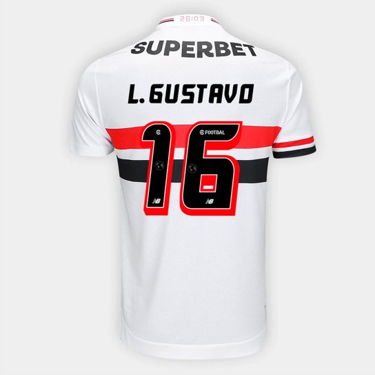 Camisa São Paulo Home 25/26 - L. Gustavo Nº 16 - Torcedor New Balance Masculina