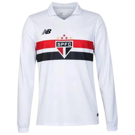 Camisa São Paulo Home Manga Longa Masculino - Branco e Vermelho Branco-vermelho-pto P