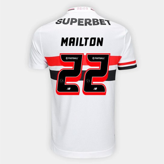 Camisa São Paulo I 25/26 Mailton Nº 22 Torcedor New Balance Masculina
