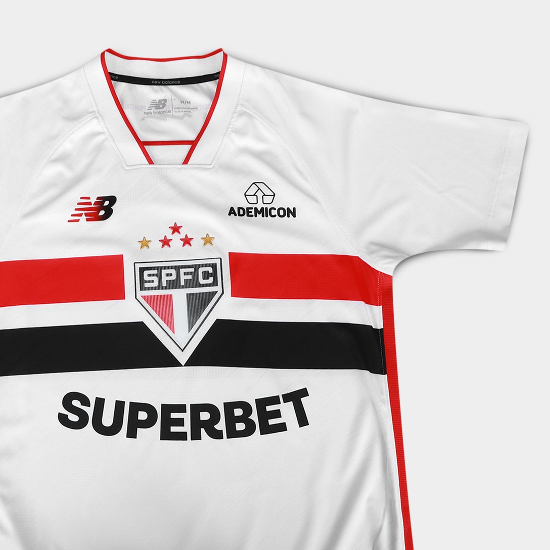 Camisa São Paulo I 26/27 Jogador New Balance Masculina - Branco+Vermelho 9