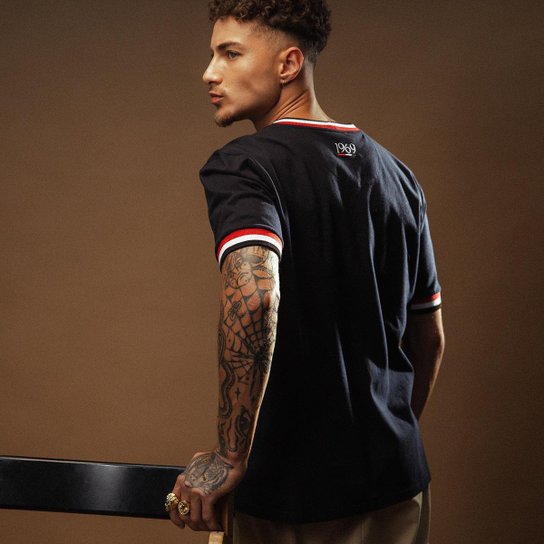 Camisa São Paulo Retrô 1969 Manga Curta Preta