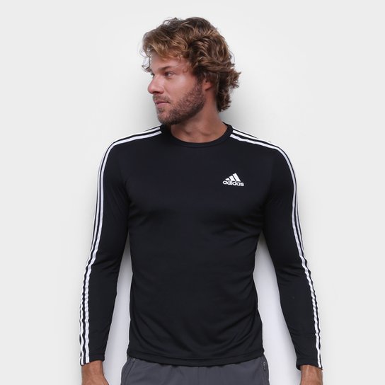 Camiseta Adidas Essentials Performance 3 Listras Manga Longa Masculina