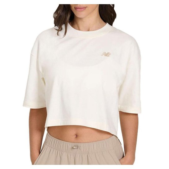 Camiseta Feminina New Balance MC Cropped Off White - WT4353