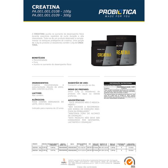 Creatina Pura Professional 100g - Probiótica