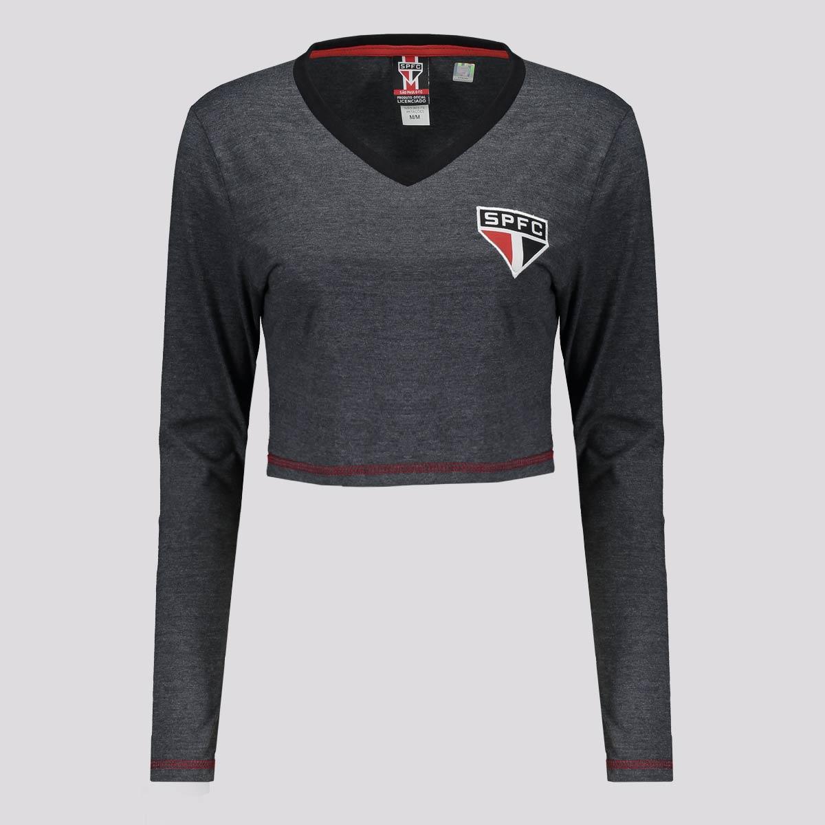 Cropped Manga Longa São Paulo Pond Feminino Cinza Escuro