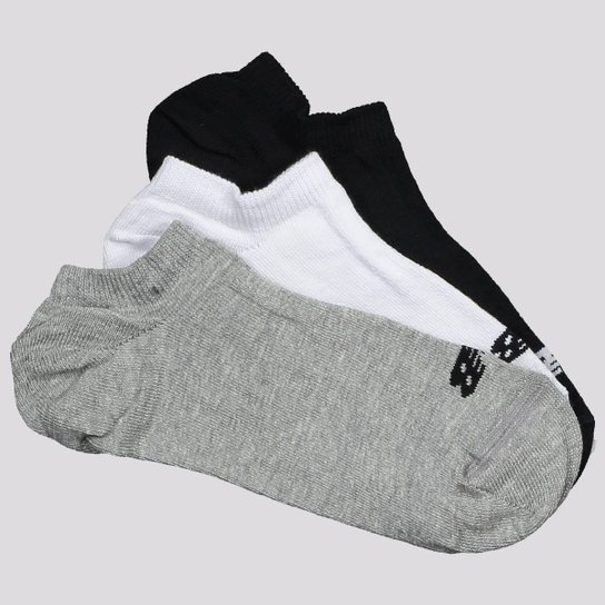 Kit Meia New Balance Basci 3 Pares Branca Preta e Cinza