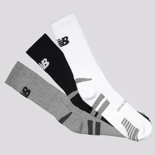 Kit Meia New Balance Cano Alto 3 Pares Branca Preta Cinza