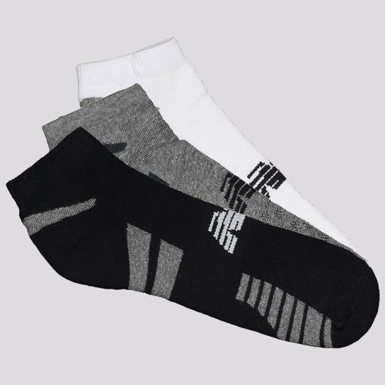 Kit Meia New Balance Cano Invisível 3 Pares Feminina Branca Preta e Cinza