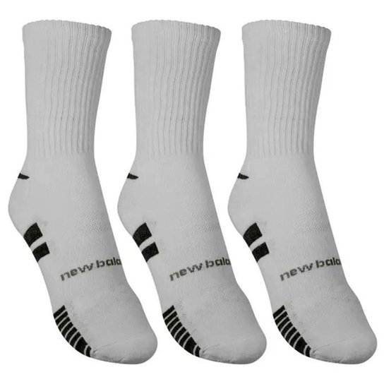 Meia New Balance Kit 3 Pares Cano Alto 39 a 43 Branco Unisex