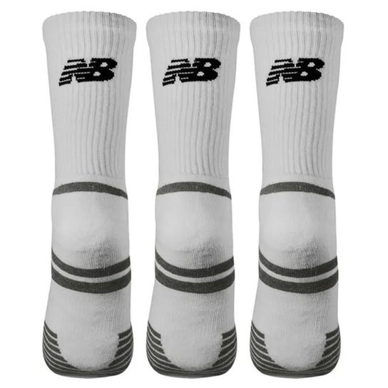 Meia New Balance Kit 3 Pares Cano Alto 39 a 43 Branco Unisex