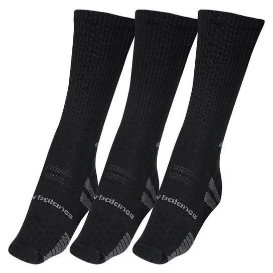 Meia New Balance Lifestyle Cano Longo 39 ao 43 - Pack com 03 Pares - Preta