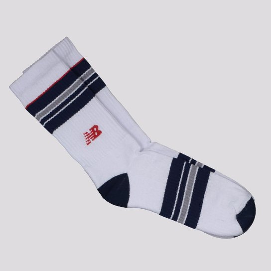 Meia New Balance Performance Cano Alto Branca e Marinho