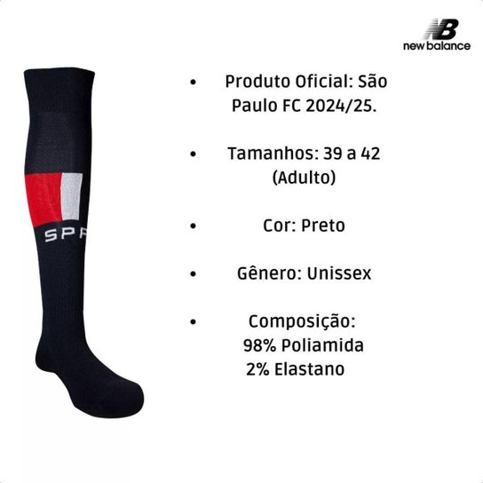 Meião Futebol São Paulo New Balance Home 2024 Adulto Cano Longo