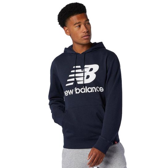 Moletom New Balance Masculino Hoodie Essentials Logo Navy Azul Marinho