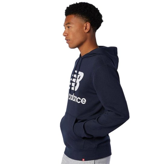 Moletom New Balance Masculino Hoodie Essentials Logo Navy Azul Marinho