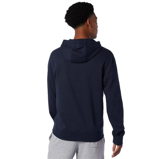 Moletom New Balance Masculino Hoodie Essentials Logo Navy Azul Marinho