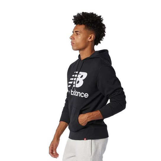 Moletom New Balance Masculino Hoodie Essentials Logo Preto