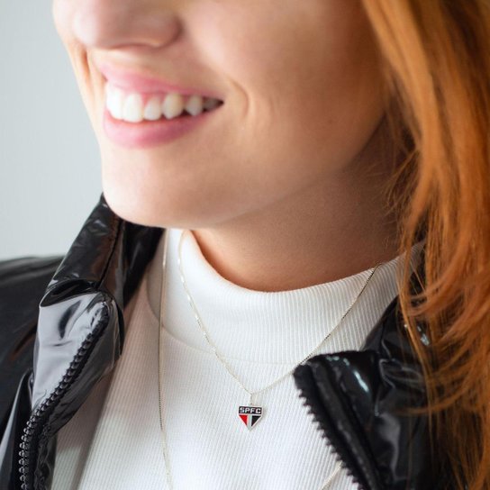 Pingente São Paulo Escudo Mini em Prata 925 Colorido + Corrente 42 cm