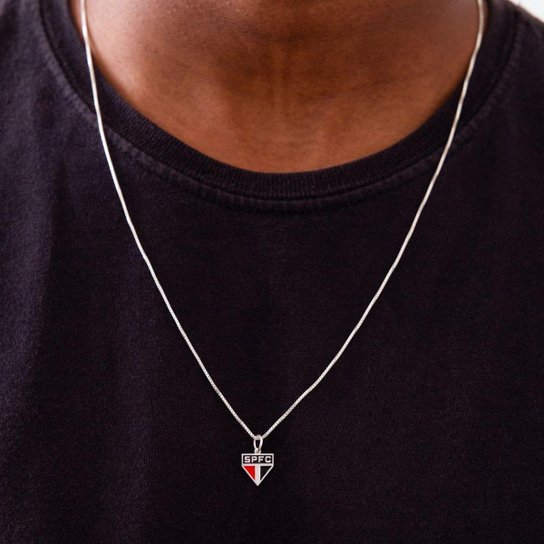 Pingente São Paulo Escudo Mini em Prata 925 Colorido + Corrente 60 cm