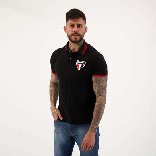 Polo São Paulo Stripe Preta e Vermelha