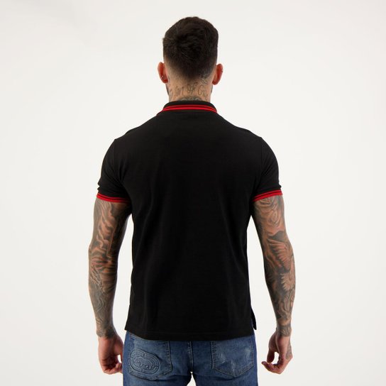 Polo São Paulo Stripe Preta e Vermelha
