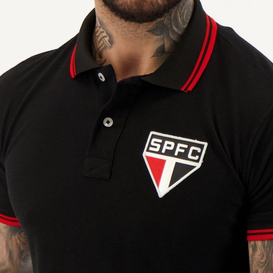 Polo São Paulo Stripe Preta e Vermelha