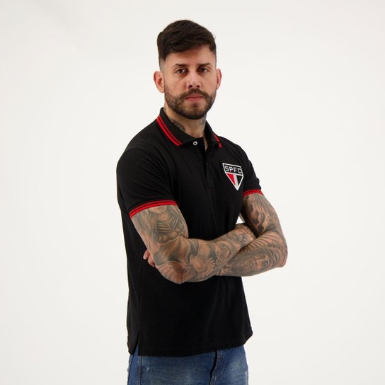 Polo São Paulo Stripe Preta e Vermelha