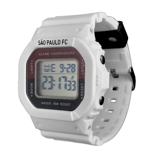 Relógio São Paulo FC Oficial Digital Esportivo Branco SPFC-DIGI1-1
