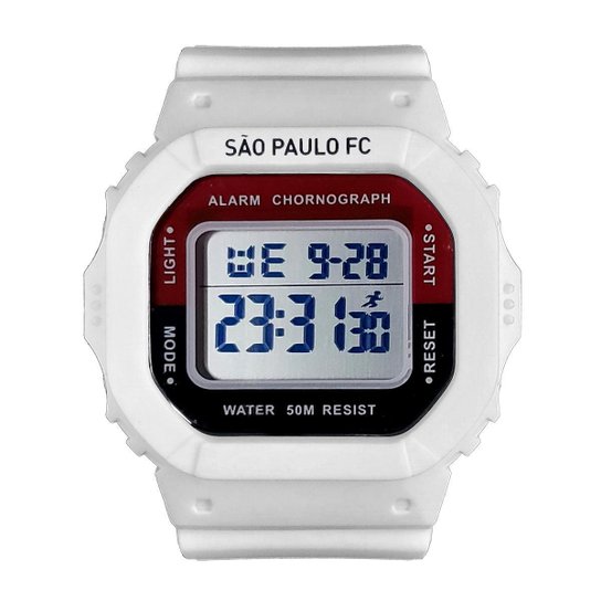 Relógio São Paulo FC Oficial Digital Esportivo Branco SPFC-DIGI1-1